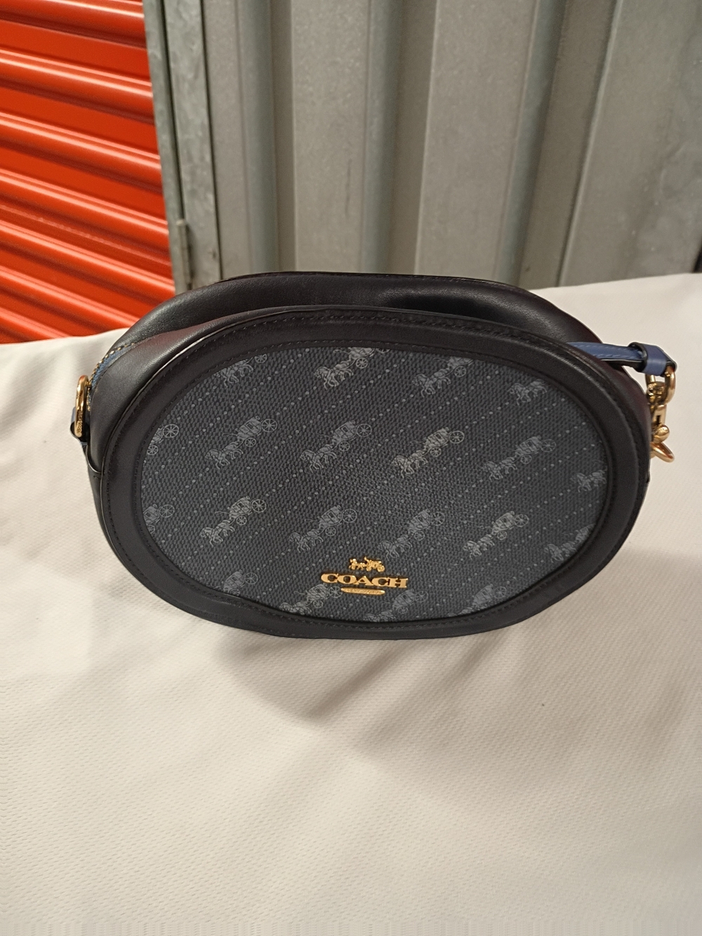 Coach Black and Navy Signature Oval Crossbody